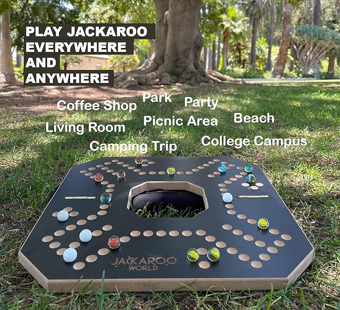 Jackaroo Board Game - 2-4 Player Cards and Marbles Board Games - Marble Strategy Game - Carbles Game - Marbles and Jokers Board Game Wooden Wahoo Game Board - Dirty marbles wood Strategy Games (Black)