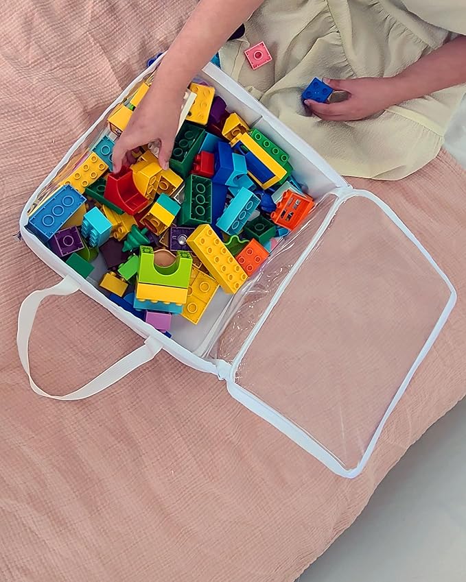 holay 2 Pack Storage Bins PVC Boxes with Transparent Lid & Handles - Durable & Foldable - Multi-Purpose Organizer for Clothes, Books, and More (White, Medium)