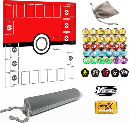 Playmat for Trading Card Game – 2-Player Trainer Mat with 37 Damage Counters and Professional Storage Bag