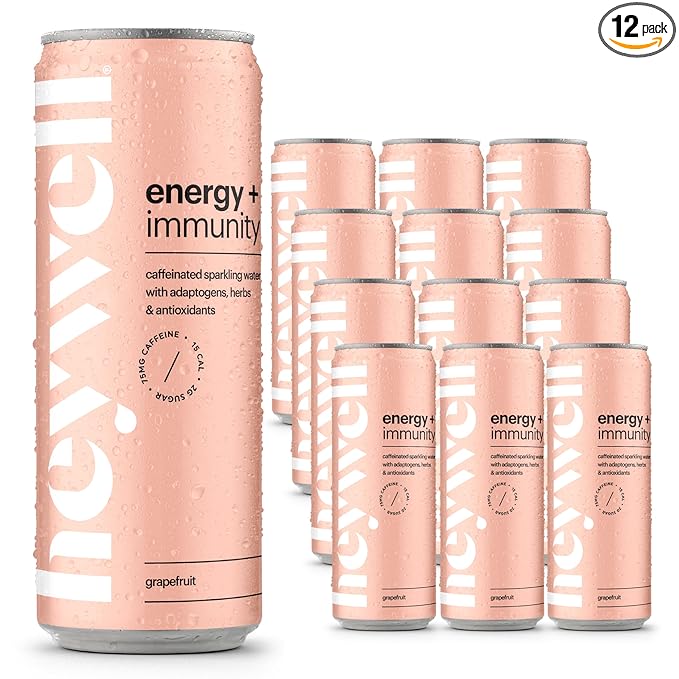 Heywell Sparkling Adaptogenic Water, Energy and Immunity, Grapefruit Flavor, 12 Fluid Ounce (Pack of 12) - Caffeinated, Organic, Non GMO, Vegan, Gluten Free, Dairy Free