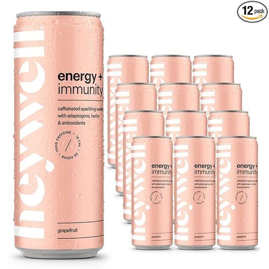 Heywell Sparkling Adaptogenic Water, Energy and Immunity, Grapefruit Flavor, 12 Fluid Ounce (Pack of 12) - Caffeinated, Organic, Non GMO, Vegan, Gluten Free, Dairy Free