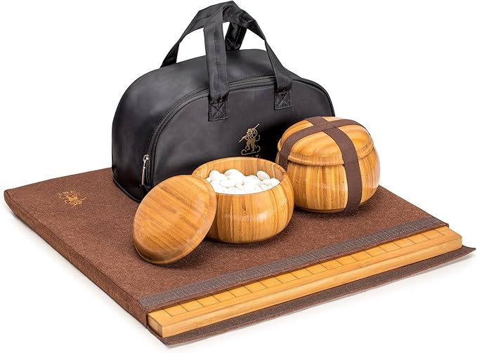 Yellow Mountain Imports Bamboo Etched Reversible 19x19 / 13x13 Go Game Set Board (0.8-Inch) with Double Convex Melamine Stones and Bamboo Bowls - Classic Strategy Board Game (Baduk/Weiqi)