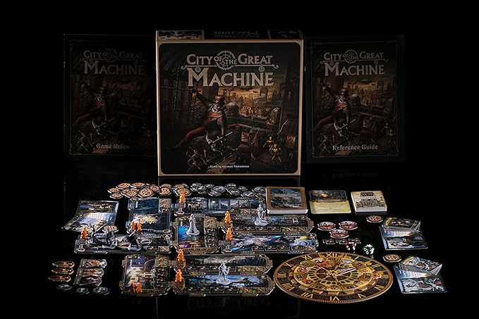 City of The Great Machine Board Game | 1-4 Players | Ages 14 and up | Steampunk | One-vs-Many | Hidden Movement | Cooperative & Solo | Average Playtime 45-90 min