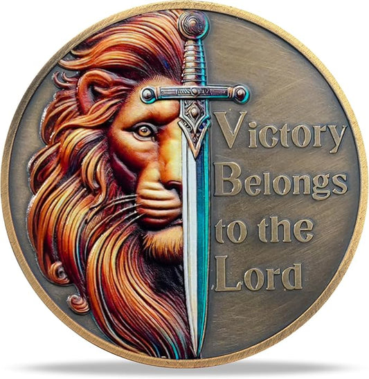 Lion Sword and Shield Challenge Coin - Inspirational Collectible, High Relief Design, Symbol of Courage and Faith, Medieval Style Classic Amulet (Lion's Sword)