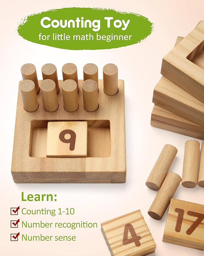SYNARRY Wooden Counting Peg Boards - Montessori Math Manipulatives for Kindergarten Learning Activities, Number Addition and Subtraction Games for Homeschooling, Math Counters Toys for Kids Ages 3-8