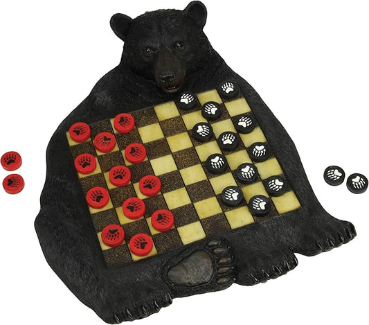 Rivers Edge Products Checkerboard Set for Cabin or Lodge, Rustic Checker Board Games for Adults, Tabletop 2 Players Game, Cabin or Lodge, Living Room Decor or Home Office Decor, Bear