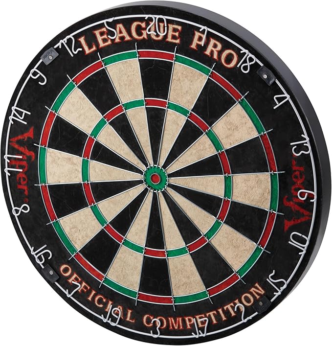 Viper League Pro Regulation Bristle Steel Tip Dartboard Starter Set with Staple-Free Bullseye, Radial Spider Wire, High-Grade Sisal with Rotating Number Ring, Chalk Cricket Scoreboard, Steel Tip Darts