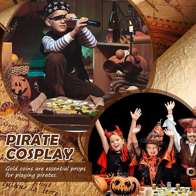 800 Pcs Plastic Pirate Coin Gold Treasure Spanish Doubloon Fake St. Patricks Toy Coin for Kids Board Games Pirate Party Cosplay Teachers Classroom Reward(Gold, Silver, Bronze)