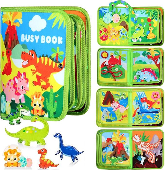 Busy Book for Kids, Dinosaur Busy Board Toys for Toddlers 1-3, Montessori Preschool Learning Book Toy for Kids