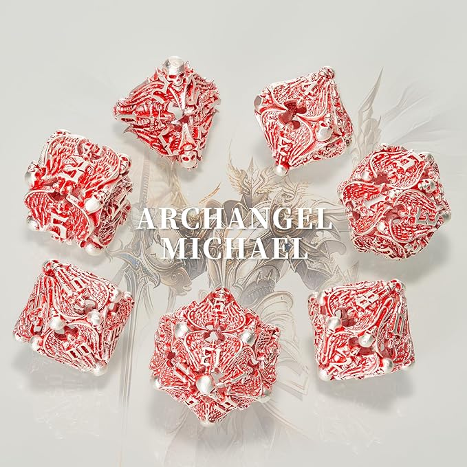 Matt Red White DND Metal Dice 7 PCS Skull Hollow D&D Dice Set for Dungeons and Dragon Gifts of Tabletop Game (Matte Red with White Skull)…