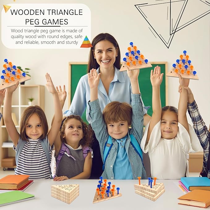 54 Pack Wooden Triangle Peg Game Fun Peg Board Games Learning Puzzles Strategy Toy Family Wooden Educational Board Game for Teens Adults Travel Gathering