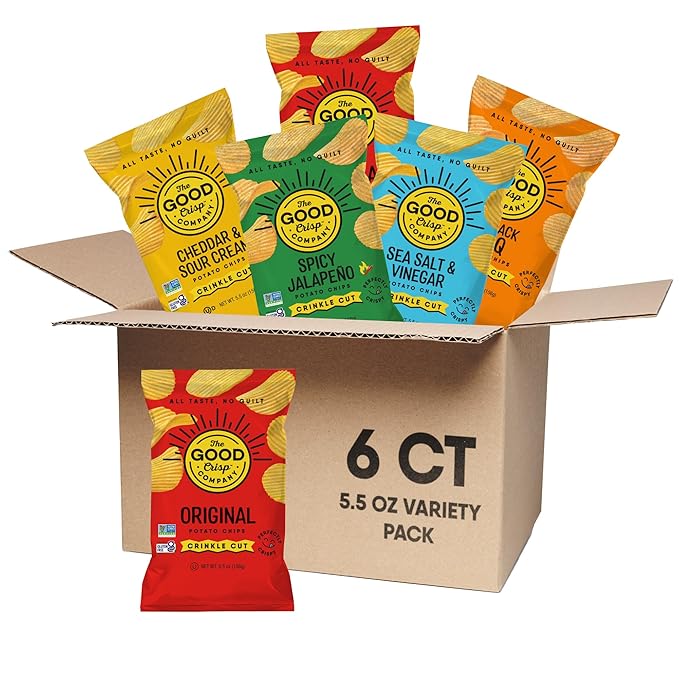 The Good Crisp Company, Crinkle Cut Potato Chips, 5.5 Ounce Bags, Pack of 6 (Variety Pack)