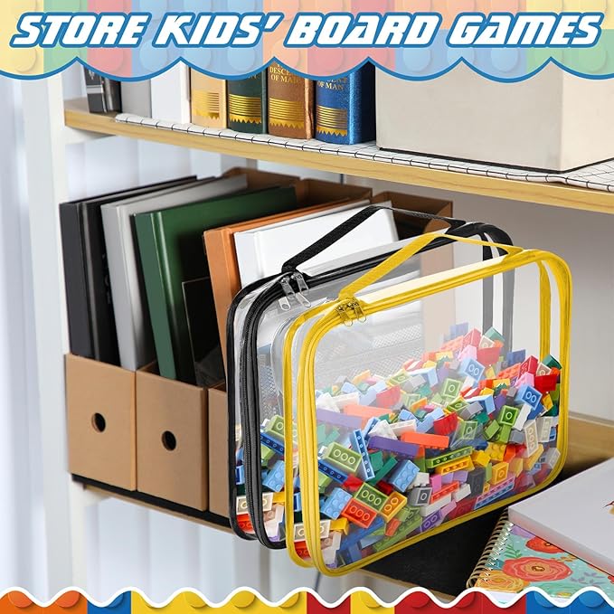 Sanwuta 6 Packs Toy Storage Bags, PVC Organizing Case Bags with Zipper, Waterproof Toy Container for Board Games, Building Blocks, Puzzles, Small Toys and Kids Books(Large,Simple Colors)