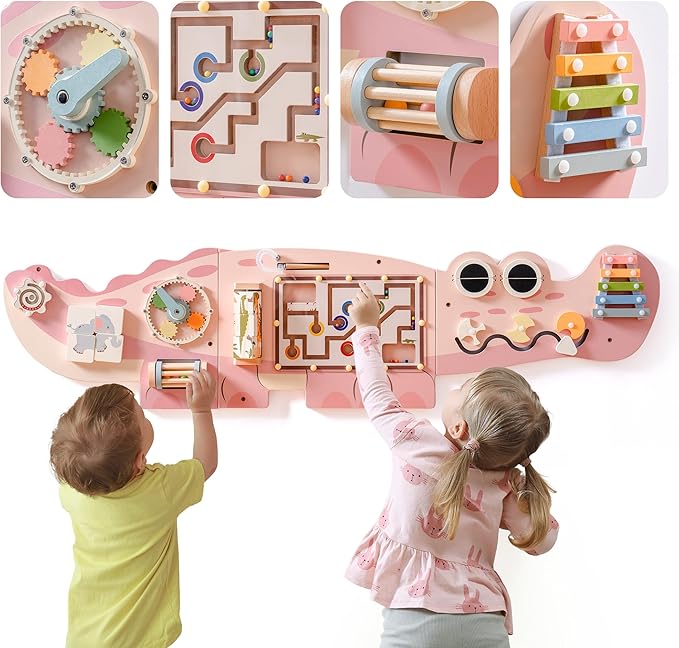ROBUD Wooden Busy Board for Children - Montessori Learning Toy, Wall Mounted Activity Centre with Gears, Maze, Children's Wooden Toy Gifts for Toddlers, Girls, Boys