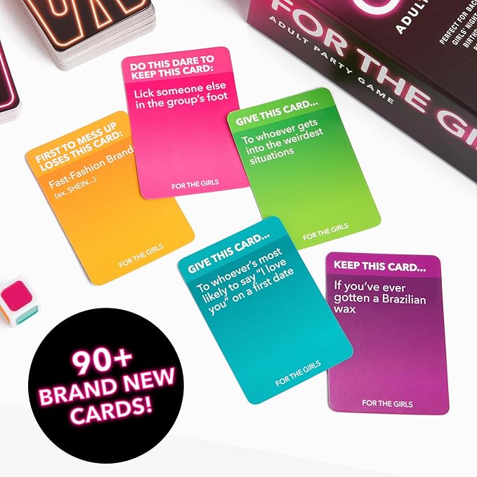 For The Girls Card Game by Relatable, The Viral Girls Night Adult Party Game, Great for Bachelorette Party Games, Girls Weekends and Fun Girls Trips, Includes a die, and 400 Cards Across 5 Categories