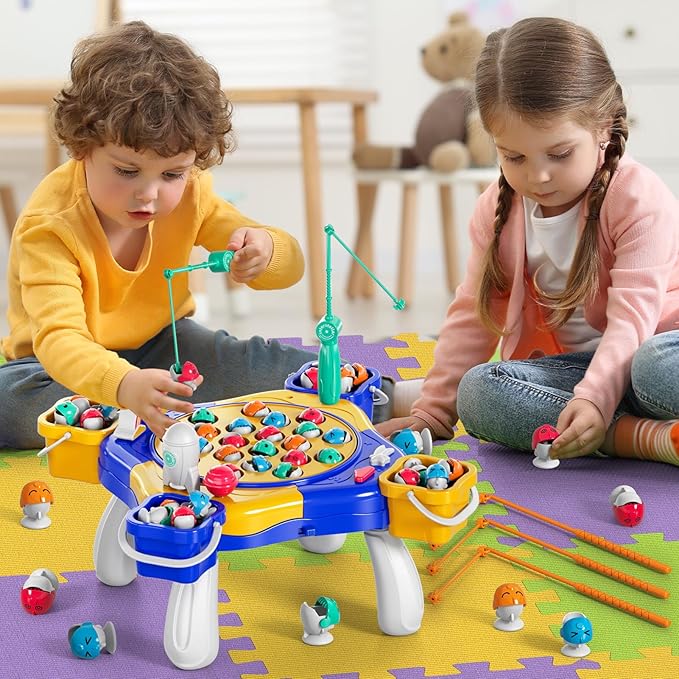 Magnetic Fishing Game for Kids Toddlers 3-5, 70 pcs Fishing Toys for Kids Toddlers 3-5, Fishing Table Toys Board Game Birthday Gifts for 3 4 5 6 7 8 Years Old Toddlers Kids
