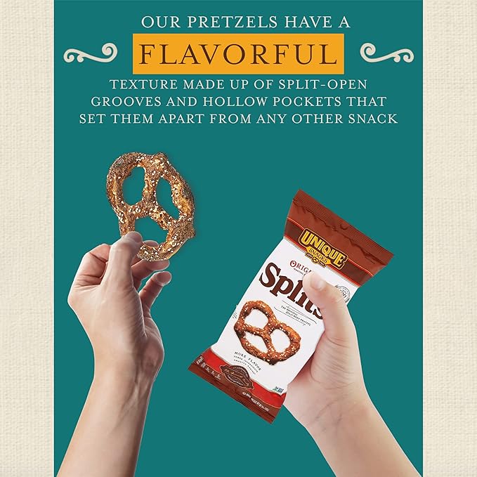 Unique Snacks Original Splits Pretzels, Delicious Homestyle Baked Snack Bag, OU Kosher, and Non-GMO Food, No Artificial Flavor, 11 Oz. Bag, Pack of 6