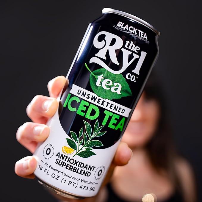 Ryl Unsweetened Black Iced Tea – Antioxidant Superblend, No Artificial Ingredients, Zero Sugar, Zero Calorie, Low Carb, Non-GMO, Kosher, Gluten Free, Made in the USA, 12-Pack, 16 Fl Oz