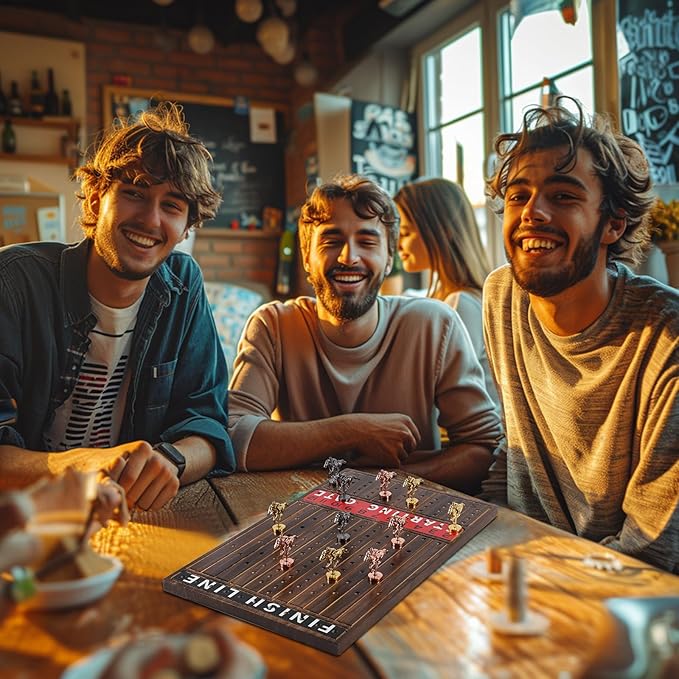 Horse Race Board Game Finish Line Racing Game with 11 Luxurious Metal Horses with 4 Dice and 2 Boxes of Cards Solid Wood Horse Racing Game Board Color Box Packaging (Small, Fire Burning Color)