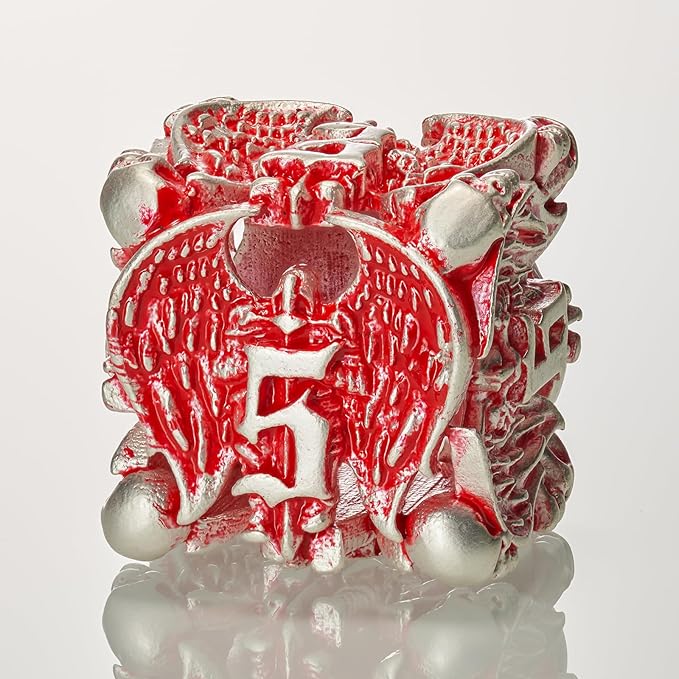 Matt Red White DND Metal Dice 7 PCS Skull Hollow D&D Dice Set for Dungeons and Dragon Gifts of Tabletop Game (Matte Red with White Skull)…