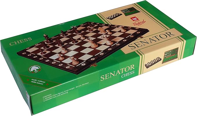 Brown Senator Wooden Chess Set - Weighted Chessmen 16 x 16