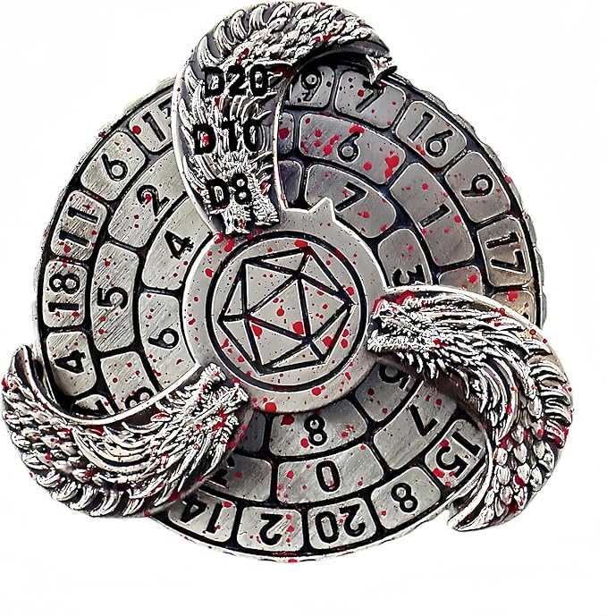 D&D Themed Fidget Spinner, dice Spinner, D4,D6, D8, D10, D12,D20,D% 7-in-1 Metal dice, Perfect for D&D Dungeons and Dragons, RPG and Pathfinder Role Playing Games (Bloodstain)