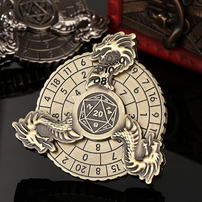 Spinner DND Dice, 7-in-1 Dragon Metallic D&D Dice, Dragon Roulette Dice Spinner for DND Dice Set, DND Gifts with Gift Box, Role Playing Board Game Accessories, DND Dice Set Gifts, Bronze