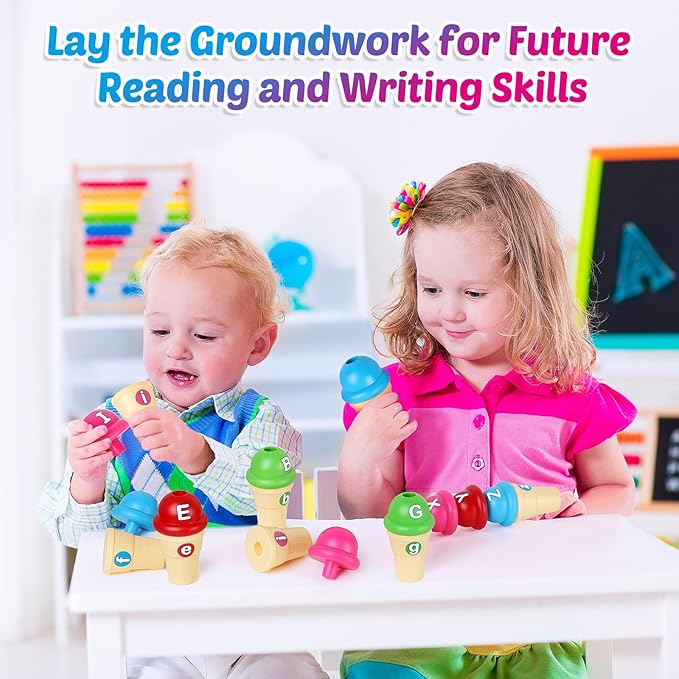 Torlam Alphabet Learning Ice Cream Toy Play Set, Toddler to Little Kid, Letter Matching Toy, 26 Letters Games, 52 Pieces