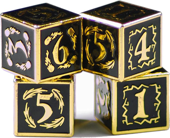 Metal Dice Set Collection for DND and All TRPG Games (Nightwatch, Gold 4D6)