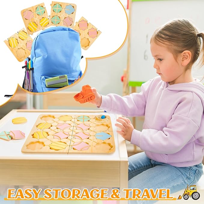 Wooden Logical Road Builder Games, STEM Puzzle Family Board Games, Educational Brain Teaser Puzzle Toys for Boys Girls Ages 4-8, Maze Builder Set