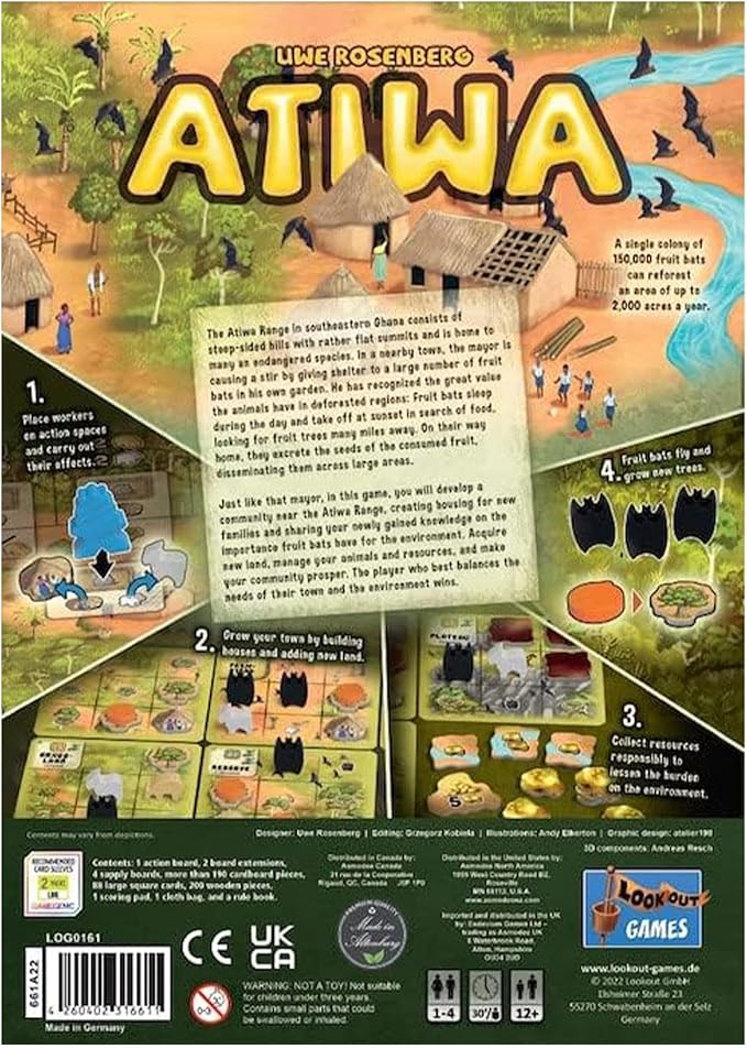 Atiwa Board Game | Fruit Bat Farming | Worker Placement Strategy | Resource Management for Kids and Adults | Ages 12+ | 1-4 Players | 90 Minutes Playtime | Made by Lookout Games