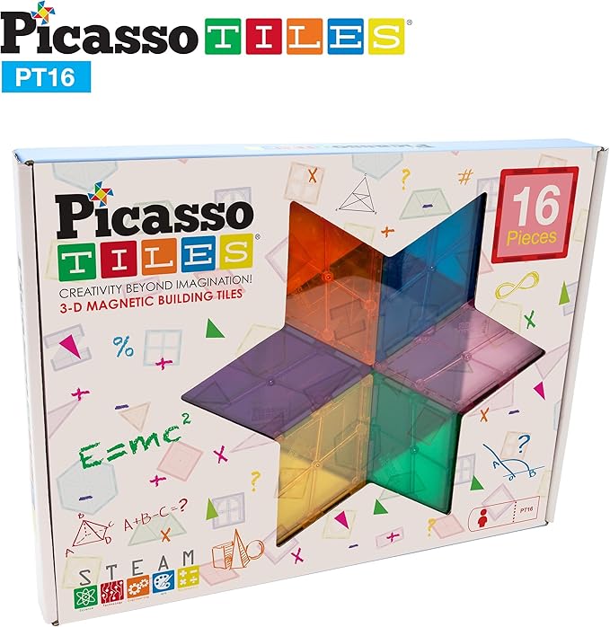PicassoTiles Magnetic Building Block Set Geometry Shape Magnet Tiles Construction Toy STEM Learning Kit Educational Playset Playboard Pretend Play Stacking Blocks Child Brain Development PT16
