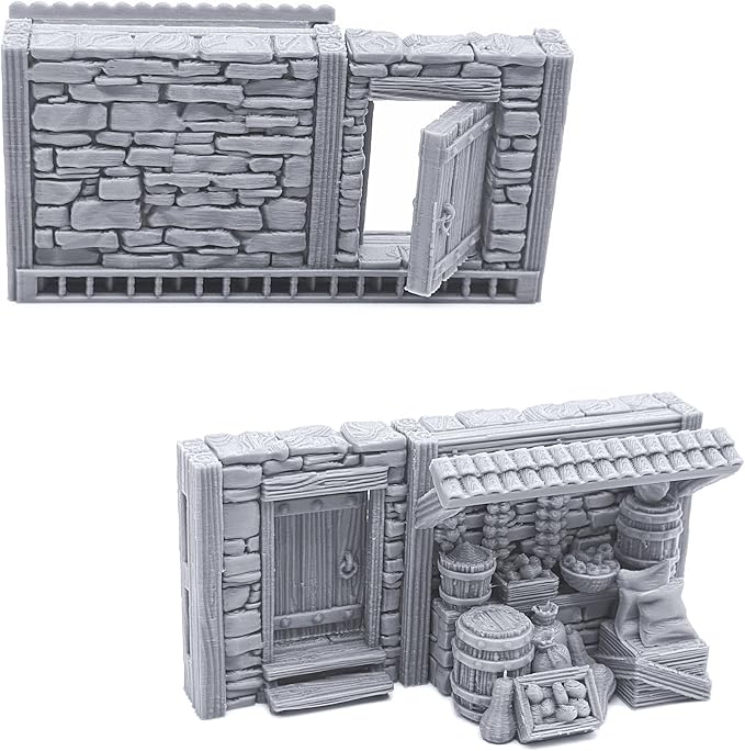 Terrace Shopfronts by Printable Scenery, 3D Printed Tabletop RPG Scenery and Wargame Terrain 28mm Miniatures