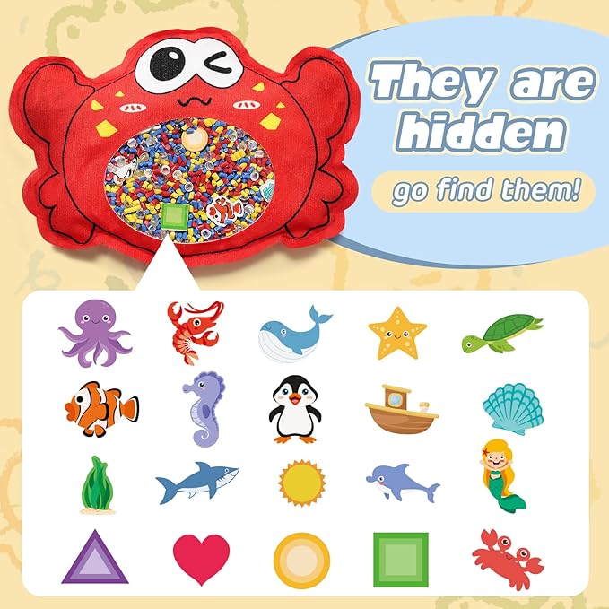 Joyreal Hide and Seek Busy Bag- 3 Pack Seek and Find Hidden Object Game, Sensory Hidden Object Search Problem Solving Travel Game for Kids 3+, Including Alphabet, Food, Fish, Animal (3)