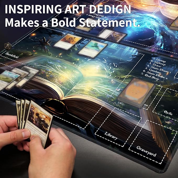 Playmat with Zones for MTG Card Game Playing, 24"x14" Commander Deck Gaming Desk Duel Mat for Beginner, Forest Fox