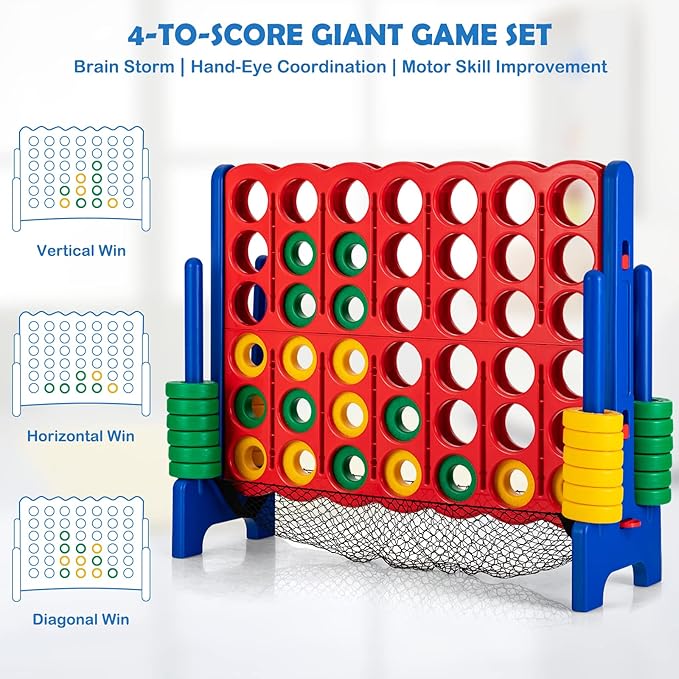 Costzon Giant 4-in-A-Row, Jumbo 4-to-Score Giant Game Set for Kids & Adults, Indoor Outdoor Yard Connect Game, 3.5FT Tall with 42 Jumbo Rings & Quick-Release Slider, Perfect for Family & Party Games