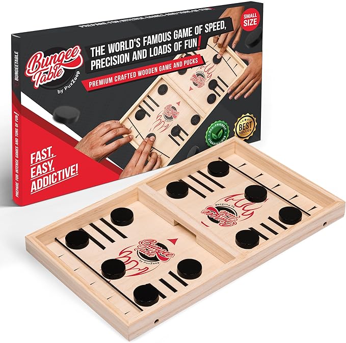 Fast Sling Puck Game - Test Your Speed and Accuracy with This Fast-Paced Wooden Air Hockey Board Game - Guaranteed Fun for Family Night or Friends Party
