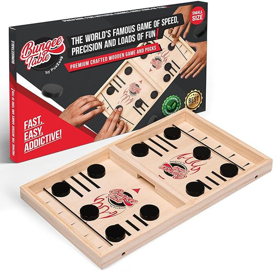 Fast Sling Puck Game - Test Your Speed and Accuracy with This Fast-Paced Wooden Air Hockey Board Game - Guaranteed Fun for Family Night or Friends Party