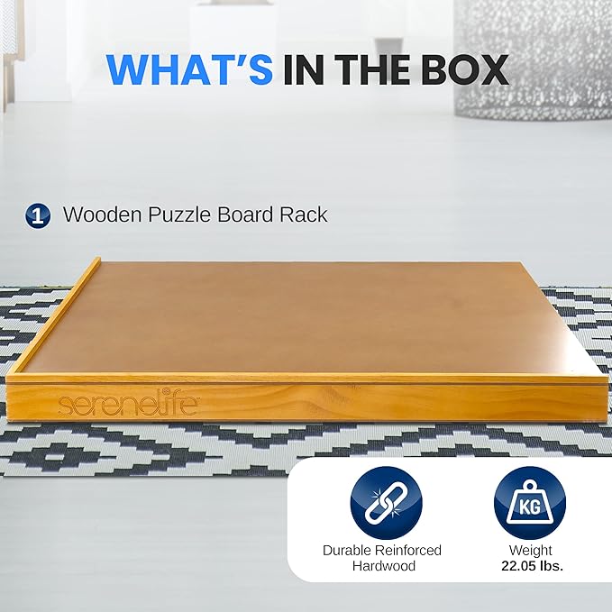 SereneLife 1500-Piece Portable Jigsaw Puzzle Board, Puzzle Table with 4 Storage Drawers, Detachable Puzzle Keeper & Smooth Non-Slip Surface, Wooden Puzzle Caddy for Family Games