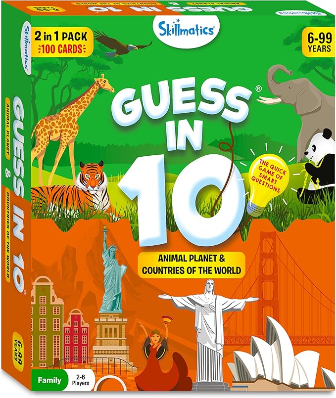 Skillmatics Guess in 10 Animals & Countries Combo, Perfect for Boys, Girls, Kids & Families Who Love Card Games, Educational Toys, Board Games, Trivia, Gifts for Ages 6, 7, 8, 9, 10 & Up