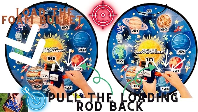 Kids Dart Game Set Large Wall Hanging Target Shooting Game with 22pcs/Set with Foam Bullets, Plastic Darts, Belvor Balls and 1 Compact Gun - Great for Boys and Girls Diameter 29" (Blue)