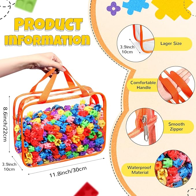 Sanwuta 4 Packs Large Toy Storage Bags Reusable Clear PVC Organizing Case Bags with Two Handles Waterproof Toy Container for Board Games, Building Blocks, Puzzles, Small Toys and Kids Books(Vivid)