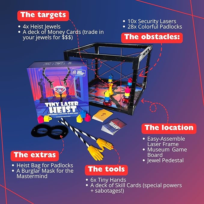 Tiny Laser Heist – Hilarious 3D Heist Game, Outsmart & Negotiate for The Loot, Fun Cooperative Board Game for Ages 12+, Perfect for Game Nights & Parties, 3-6 Players