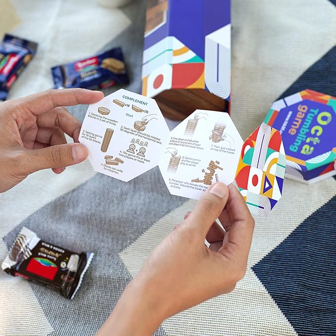 BSIRI Octa Tumbling Tower Game - Wooden Stacking Game, Outdoor Games for Adults and Family, Ideal for Game Night, Home Decor for Living Room, Classroom, Office