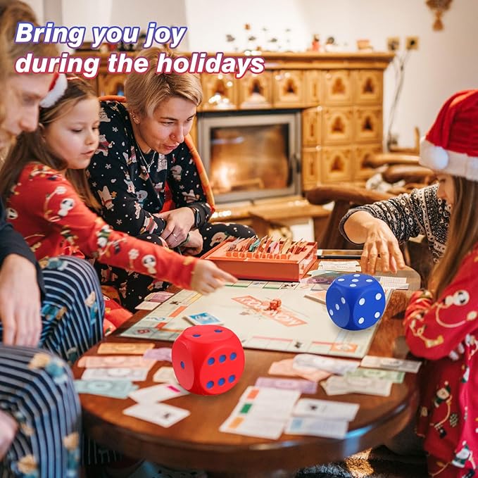 6 Pcs 4" Large Foam Dice Giant Cube with 6 Sided Number Dots Jumbo Soft Slow Big PU Foam Stress Ball for Party Game Math Learning Props Stress Relief Gifts(Red, Blue)