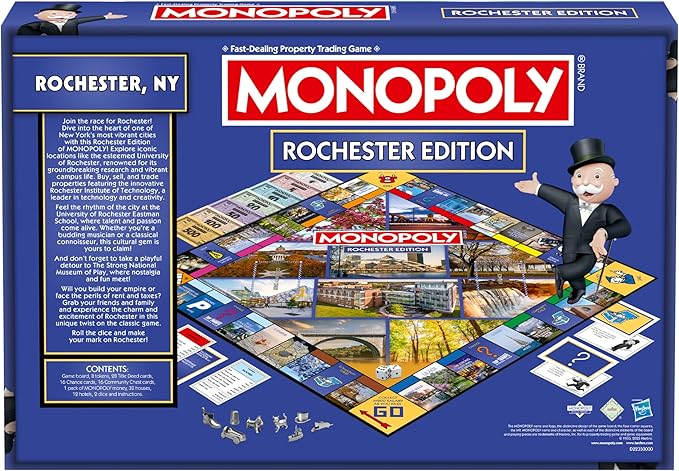 Monopoly Board Game – Rochester, NY Edition: 2-6 Players Family Board Games, Board Games for 8 Years Old and Up, Fun Everyone