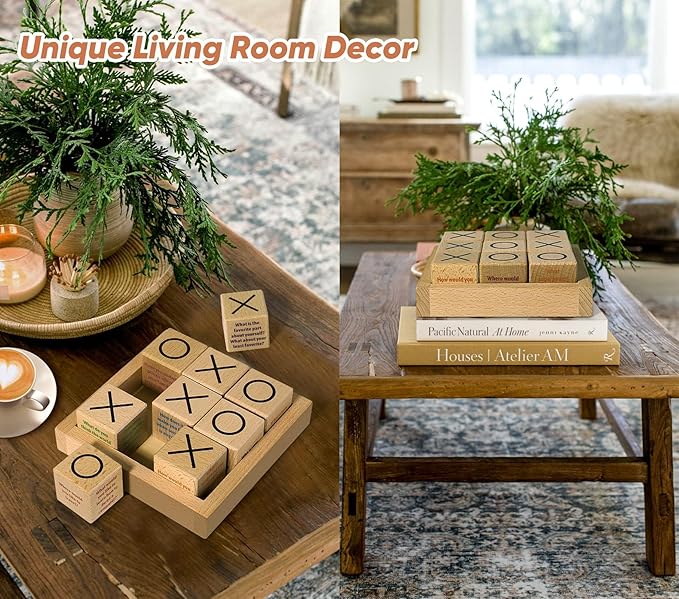 Garybank Sharing Joy Talking Tic Tac Toe Therapy Games for Teens Kids, Great Conversation Starter - Building Relationship, School Game for Counselors Gifts, Wooden Blocks for Family Conversation Night