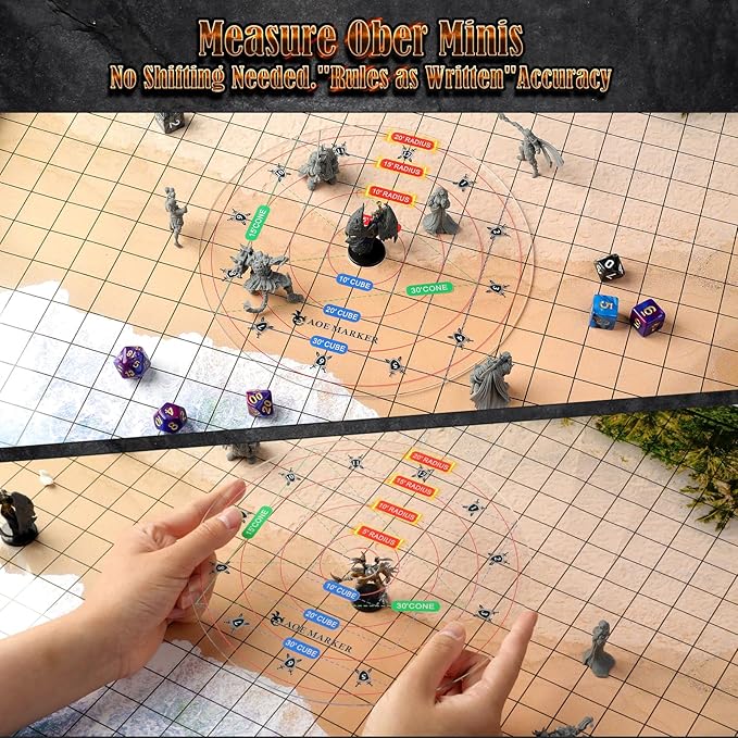 D&D 5e Damage Template with 1" Center Hole - 30' Cube/Cone Acrylic AOE Measurer, RPG Alignment Tool for Precise Spell Casting, Tabletop Gaming Accessories & DM Gifts, Tools for Dungeons and Dragons