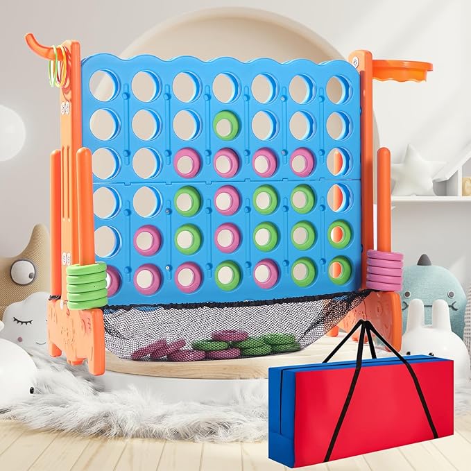 Giant 4 Row Game with Carrying Bag and Mesh Fabric .Giant 4-to-Score Game Set Suitable for Indoor and Outdoor Holiday Parties and Family Gatherings.（Orange）