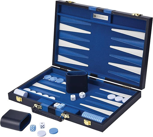 Get The Games Out Top Backgammon Set - Classic Board Game Case 15" Medium Size - Best Strategy & Tip Guide - Available in Small, Medium and Large Sizes (Blue, Medium)